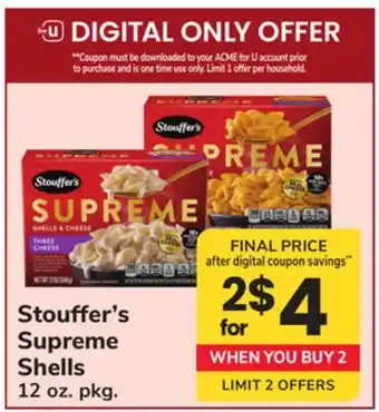 ACME Stouffer's Supreme Shells offer