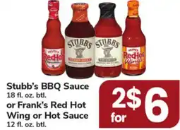 ACME Stubb's BBQ Sauce 18 fl. oz. btl. or Frank's Red Hot Wing or Hot Sauce 12 fl. oz. btl offer