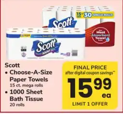 ACME Scott Choose-A-Size Paper Towels 15 ct. mega rolls, 1000 Sheet Bath Tissue 20 rolls offer