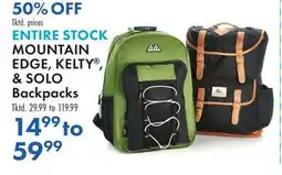 Boscov's MOUNTAIN EDGE, KELTY , & SOLO Backpacks offer