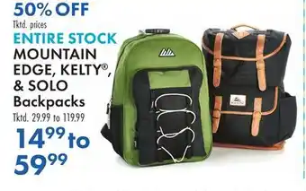 Boscov's MOUNTAIN EDGE, KELTY , & SOLO Backpacks offer