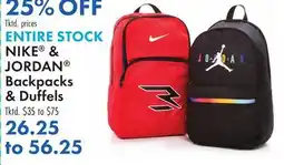 Boscov's ENTIRE STOCK NIKE & JORDAN Backpacks & Duffels offer