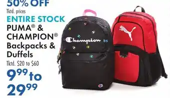 Boscov's PUMA & CHAMPION Backpacks & Duffels offer