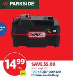 Lidl PARKSIDE 20V 4Ah lithium-ion battery offer