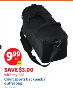 Lidl Crivit sports backpack/duffel bag offer
