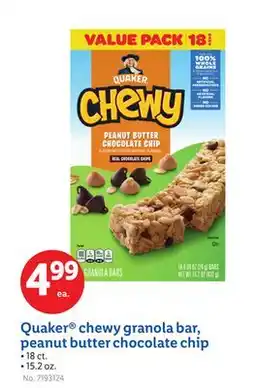 Lidl Quaker chewy granola bar, peanut butter chocolate chip offer
