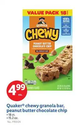 Lidl Quaker chewy granola bar, peanut butter chocolate chip offer