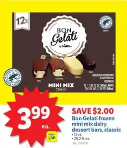 Lidl Bon Gelati frozen mini mix dairy dessert bars, classic offer