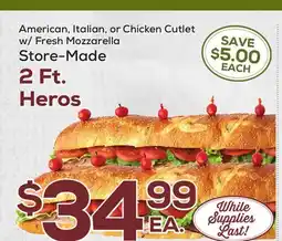 DeCicco & Sons Italian, or Chicken Cutlet w/Fresh Mozzarella 2 Ft.Heros offer