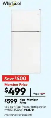 Lowe's Whirlpool 18.2-cu ft Top-Freezer Refrigerator offer