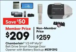 Lowe's 1/2-HP MyQ Belt Drive Smart Garage Door Opener with Battery Backup offer