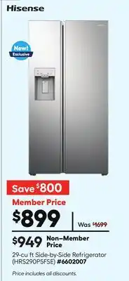 Lowe's 29-cu ft Side-by-Side Refrigerator offer