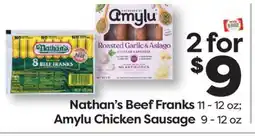 Weis Markets Nathan's Beef Franks 11-12 oz Amylu Chicken Sausage 9-12 oz offer