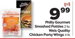 Weis Markets Philly Gourmet Smashed Patties 2 lb Weis Quality Chicken Party Wings 4 lb offer