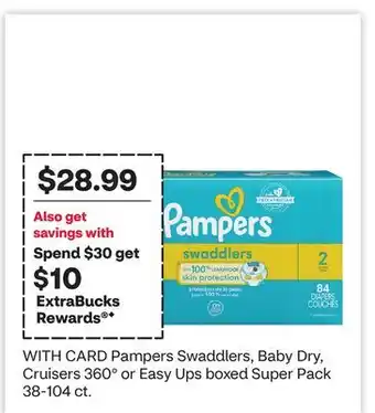 CVS Pampers Swaddlers, Baby Dry, Cruisers 360° or Easy Ups boxed Super Pack 38-104 ct offer