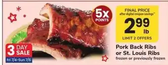 Safeway Pork Back Ribs or St Louis Ribs offer