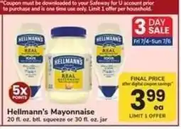 Safeway Hellmann's Mayonnaise offer