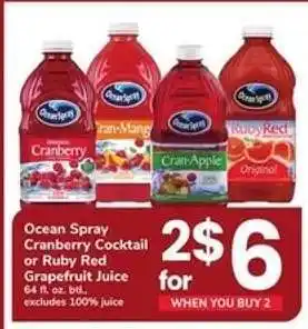 Safeway Ocean Spray Cranberry Cocktail or Ruby Red Grapefruit Juice offer