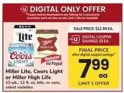 Safeway Miller Lite, Coors Light or Miller High Life offer