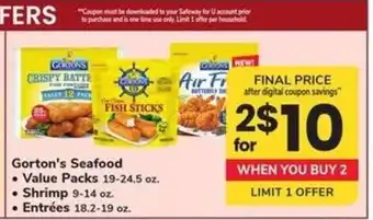 Safeway Gorton's Seafood offer