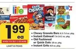 Safeway Chewy Granola Bars, Instant Oatmeal, Old Fashioned or Quick Oats, Instant Grits offer