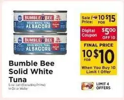 ShopRite Bumble Bee Solid White Tuna offer