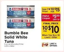 ShopRite Bumble Bee Solid White Tuna offer