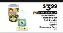 ShopRite Nathan's NY Deli Pickles / Sartori Parmesan Bags offer