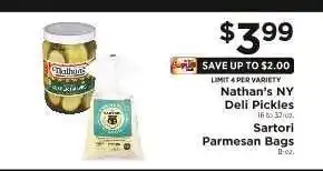 ShopRite Nathan's NY Deli Pickles / Sartori Parmesan Bags offer