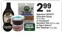 Safeway Signature SELECT Chocolate Syrup or Overjoyed Sprinkles Tub or Open Nature Nut Toppings offer