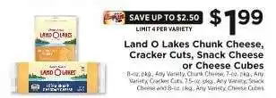 ShopRite Land O Lakes Chunk Cheese, Cracker Cuts, Snack Cheese or Cheese Cubes offer
