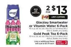 ShopRite Glacéau Smartwater or Vitamin Water 6-Pack / Gold Peak Tea 6-Pack offer