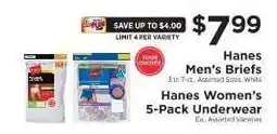 ShopRite Hanes Men's Briefs / Hanes Women's 5-Pack Underwear offer