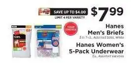 ShopRite Hanes Men's Briefs / Hanes Women's 5-Pack Underwear offer