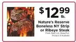 ShopRite Nature’s Reserve Boneless NY Strip or Ribeye Steak offer
