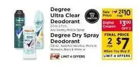 ShopRite Degree Ultra Clear Deodorant / Degree Dry Spray Deodorant offer