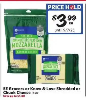 Winn Dixie SE Grocers or Know & Love Shredded or Chunk Cheese offer