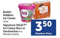 Safeway Baskin Robbins Ice Cream & Signature SELECT Ice Cream Bars or Sandwiches offer