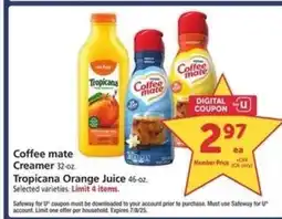 Safeway Coffee mate Creamer / Tropicana Orange Juice offer