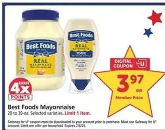 Safeway Best Foods Mayonnaise offer
