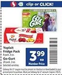 Safeway Yoplait Fridge Pack & Go-Gurt offer