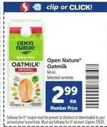 Safeway Open Nature Oatmilk offer