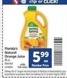 Safeway Florida's Natural Orange Juice offer
