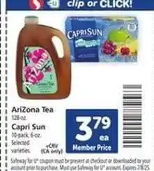 Safeway AriZona Tea / Capri Sun offer