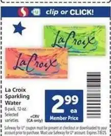 Safeway La Croix Sparkling Water offer