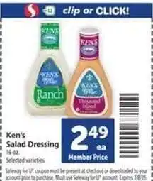 Safeway Ken's Salad Dressing offer