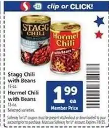 Safeway Stagg Chili with Beans / Hormel Chili with Beans offer