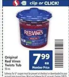 Safeway Original Red Vines Twists Tub offer