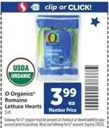 Safeway O Organics Romaine Lettuce Hearts offer