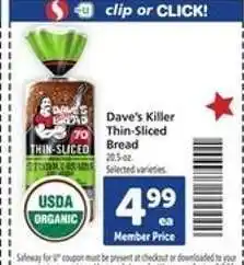 Safeway Dave's Killer Thin-Sliced Bread offer